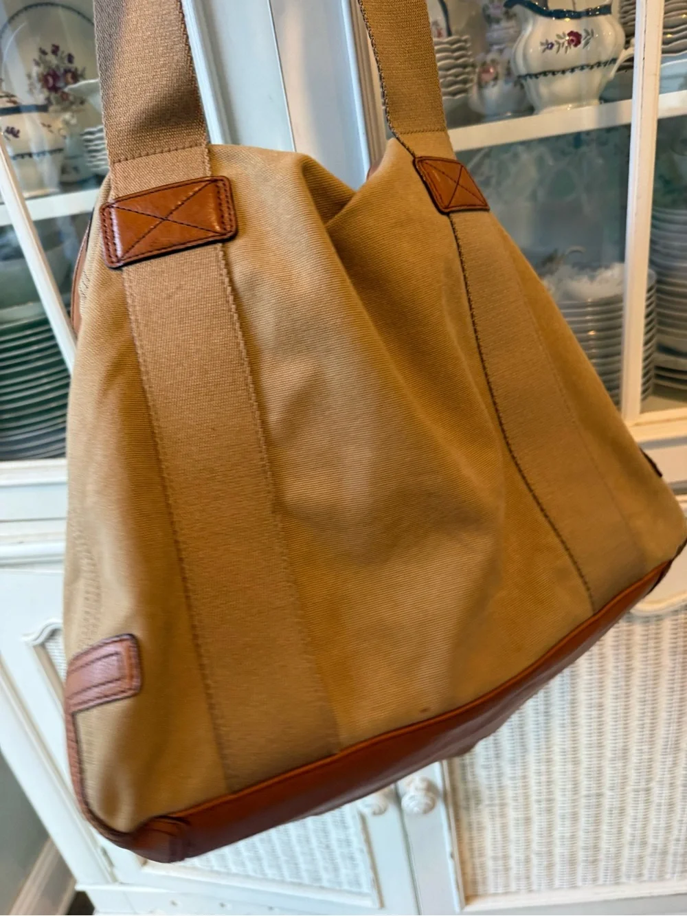vintage Brooks Brothers canvas and leather utility tote bag